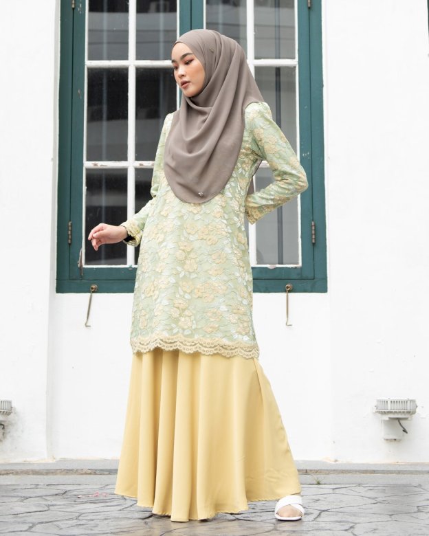 Baju Kurung Lace Aleeya - Lime Green
