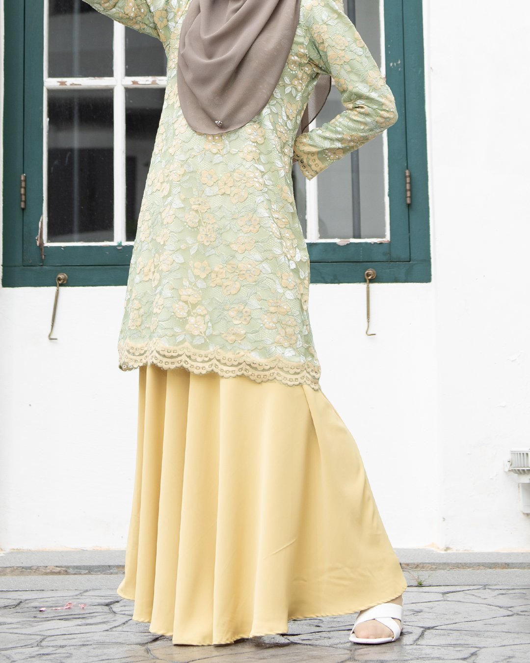 Baju Kurung Lace Aleeya - Lime Green