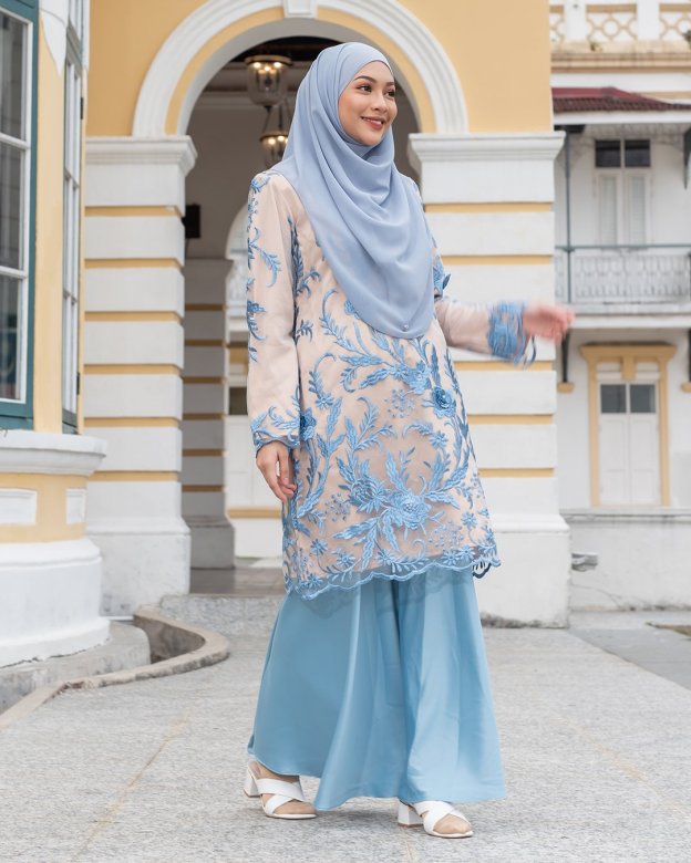Baju Kurung Lace Afrina - Elsa Blue