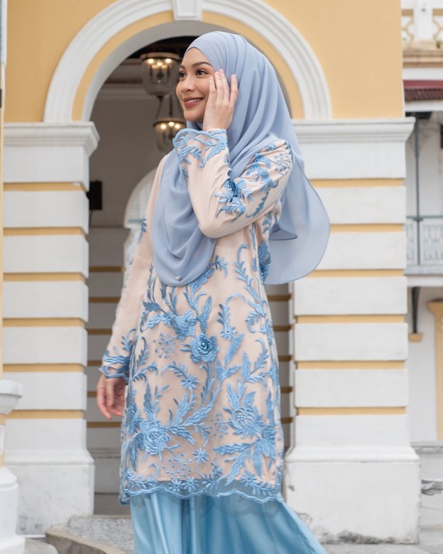Baju Kurung Lace Afrina - Elsa Blue