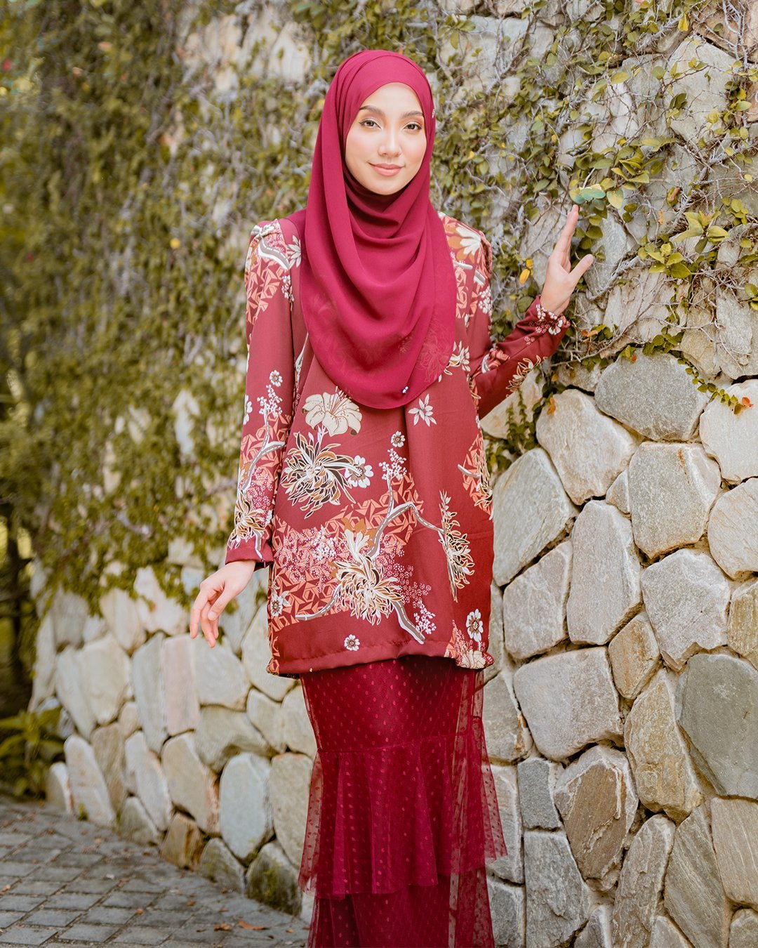 Baju Kurung Alison - Maroon Red