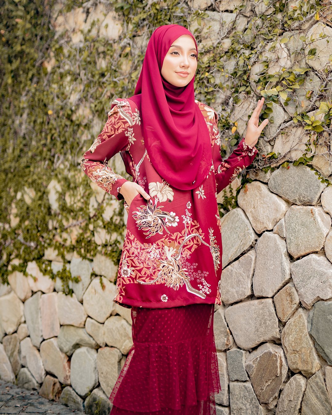 Baju Kurung Alison - Maroon Red