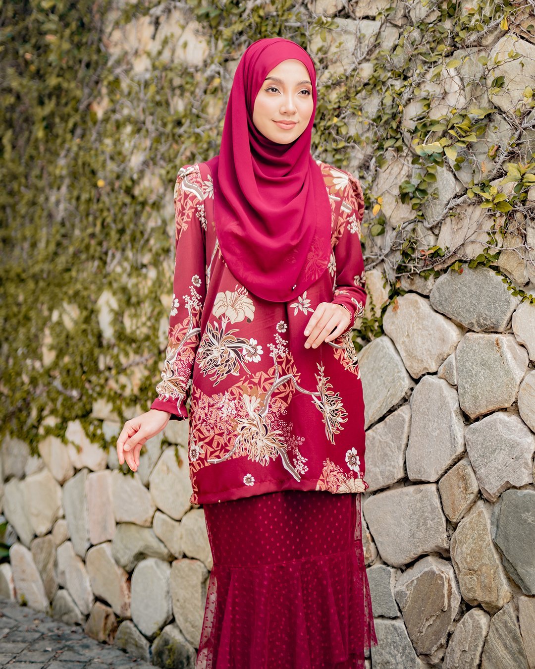 Baju Kurung Alison - Maroon Red