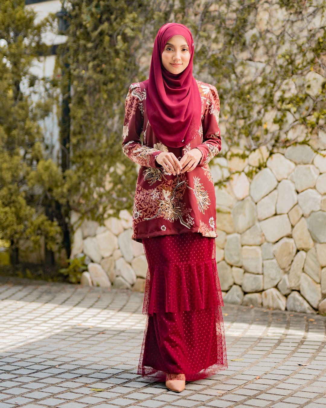 Baju Kurung Alison - Maroon Red