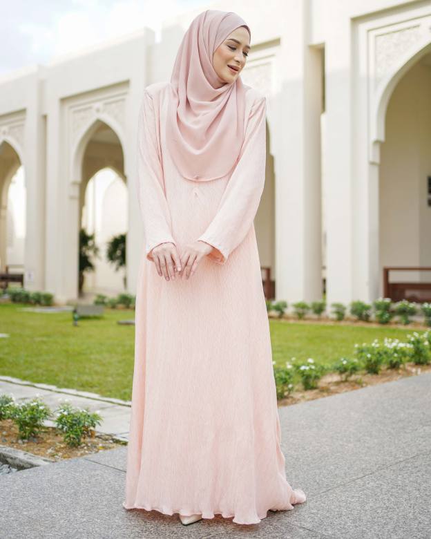 Abaya Pleated Ulyana - Bright Peach
