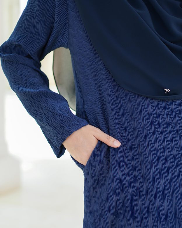 Abaya Pleated Ulyana - Navy Blue