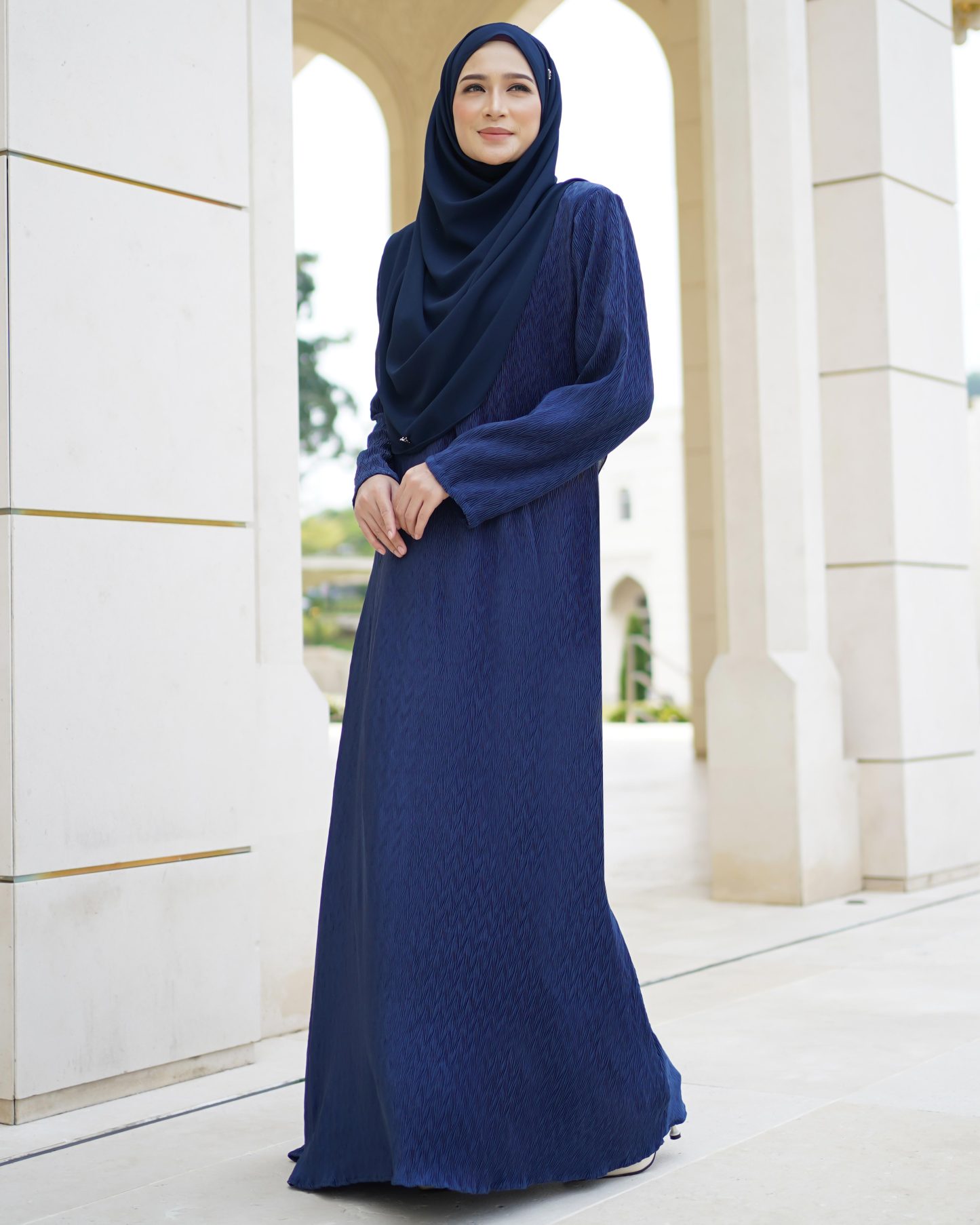 Abaya Pleated Ulyana - Navy Blue