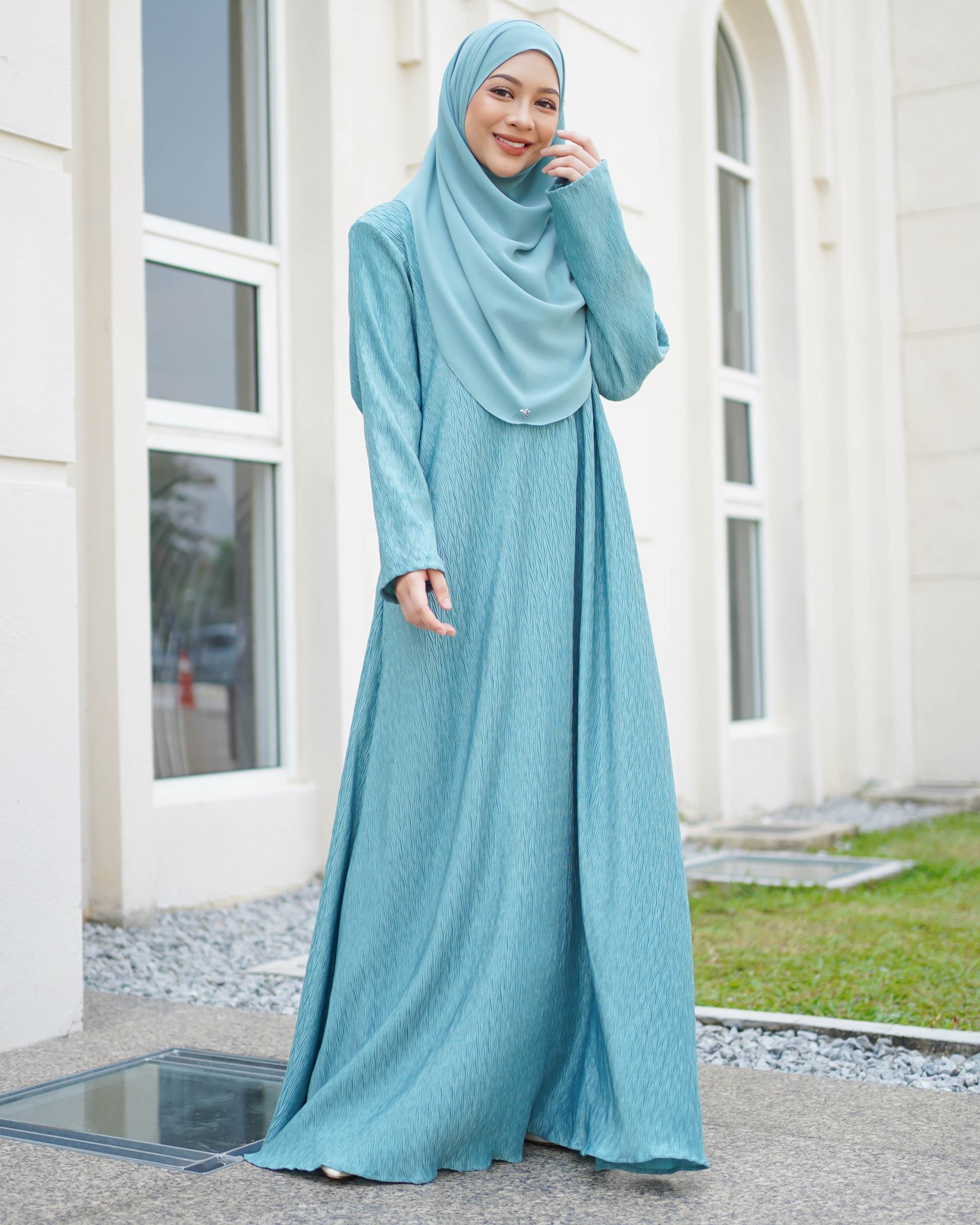 Abaya Pleated Ulyana - Turquoise