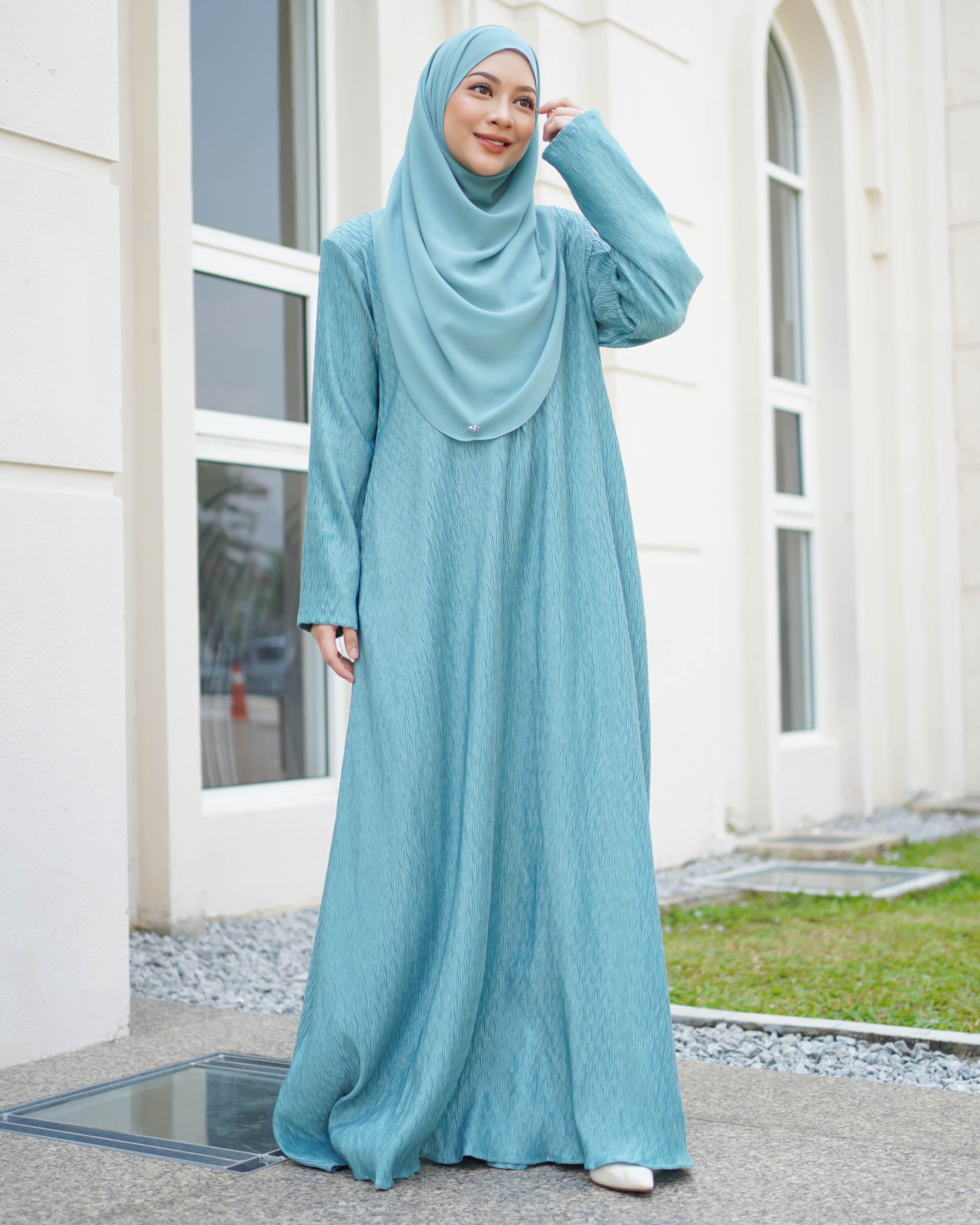 Abaya Pleated Ulyana - Turquoise