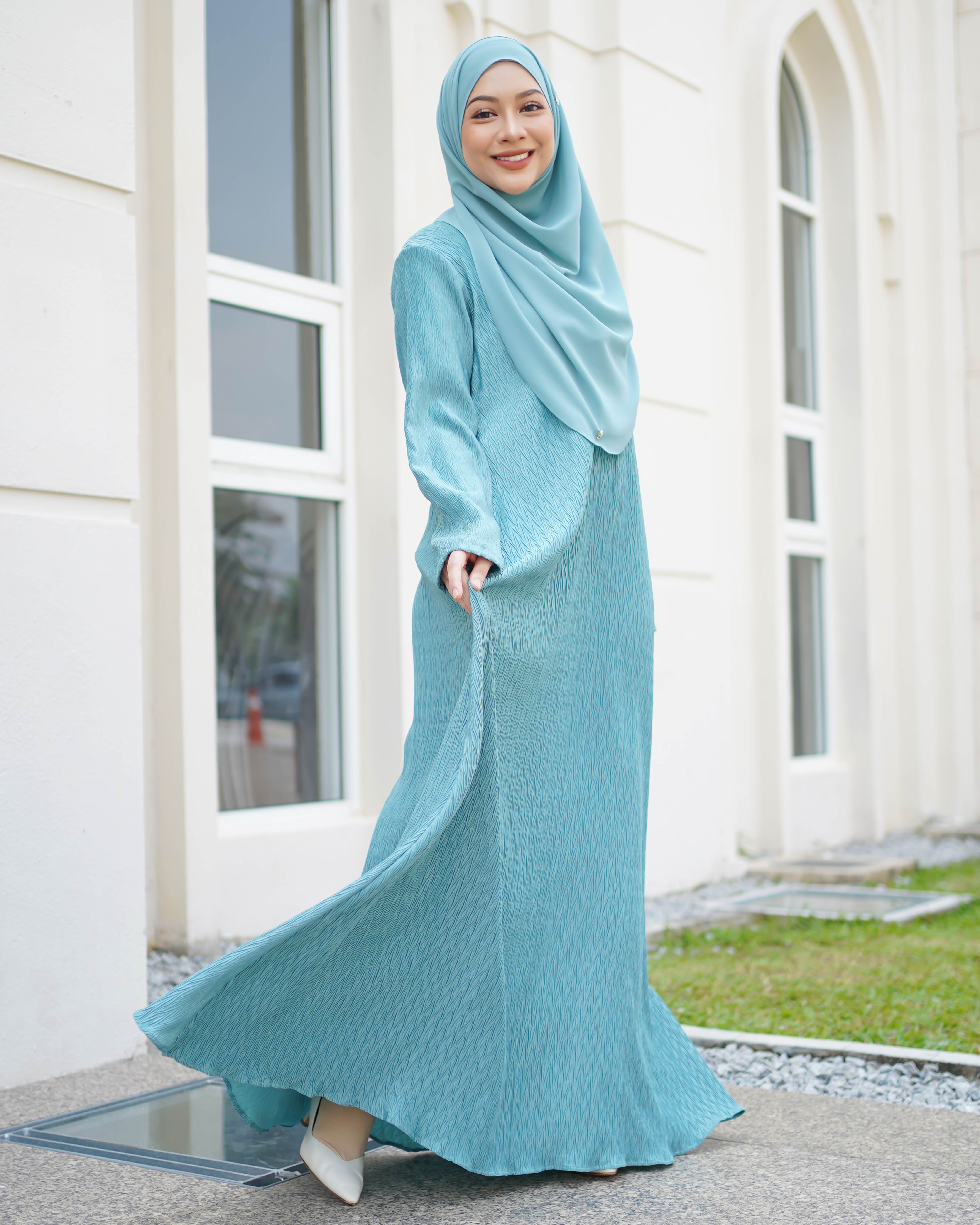 Abaya Pleated Ulyana - Turquoise