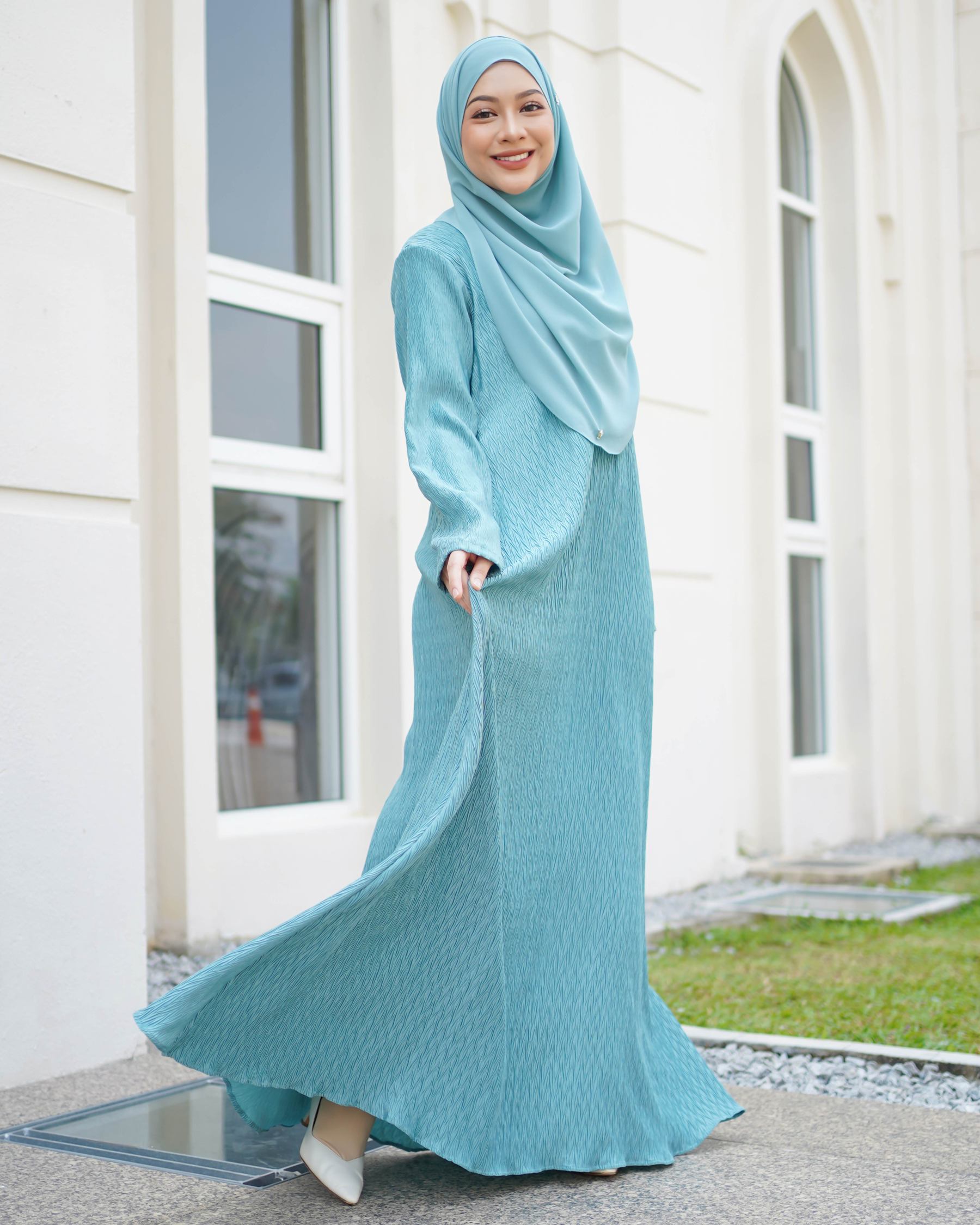 Abaya Pleated Ulyana - Turquoise