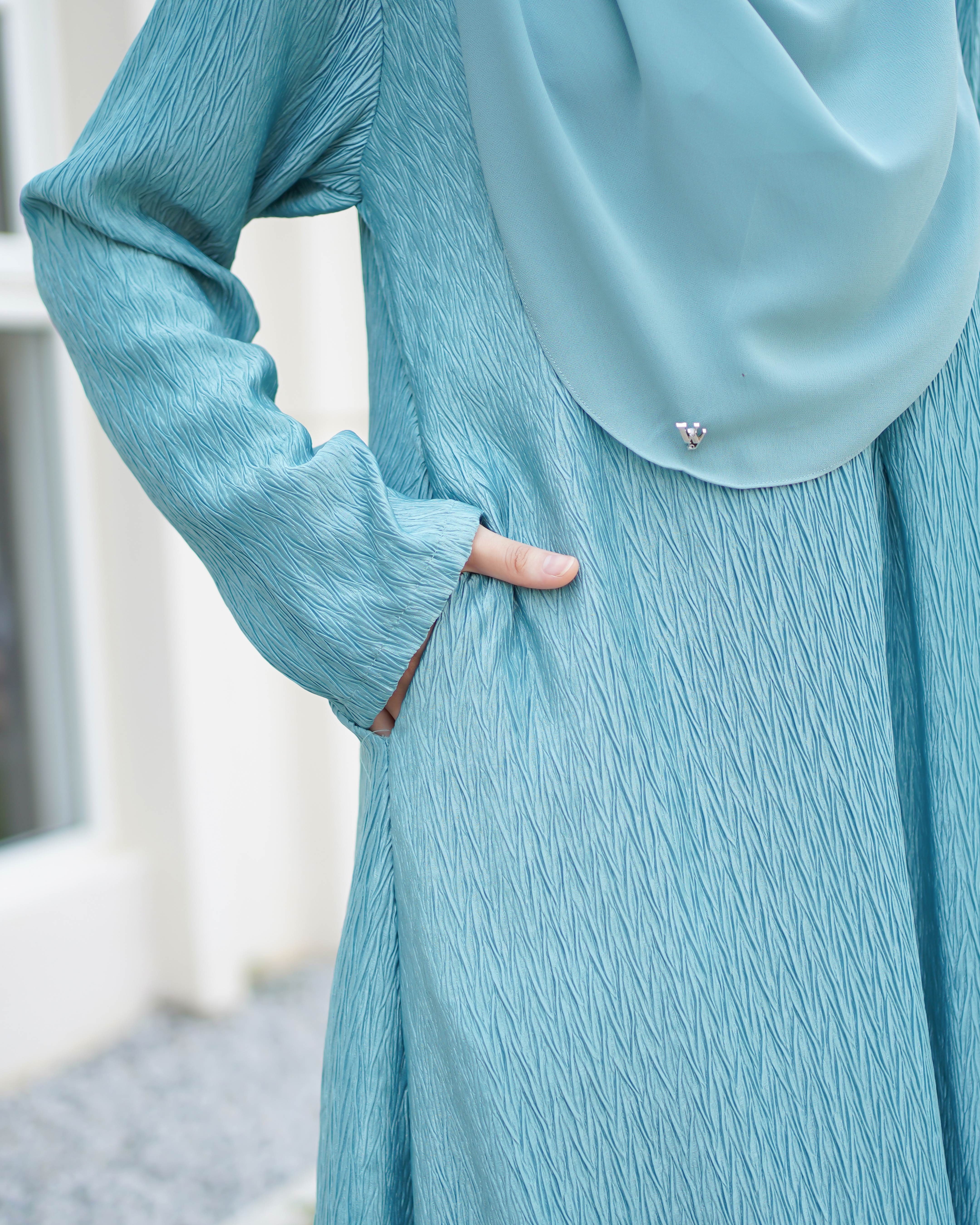 Abaya Pleated Ulyana - Turquoise