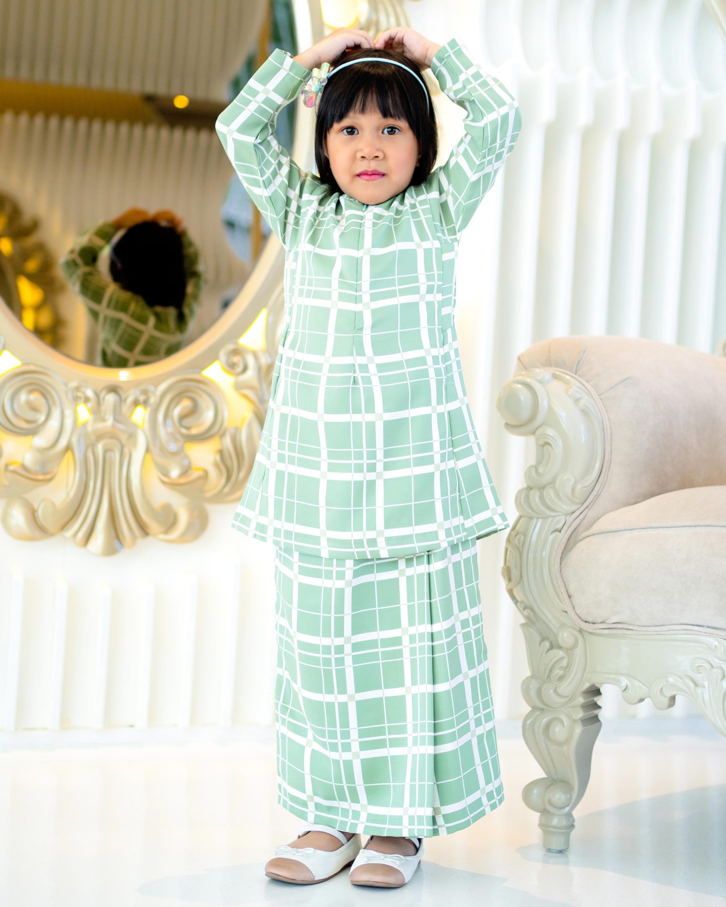 Baju Kurung Pahang Aliza Kids - Seafoam Green