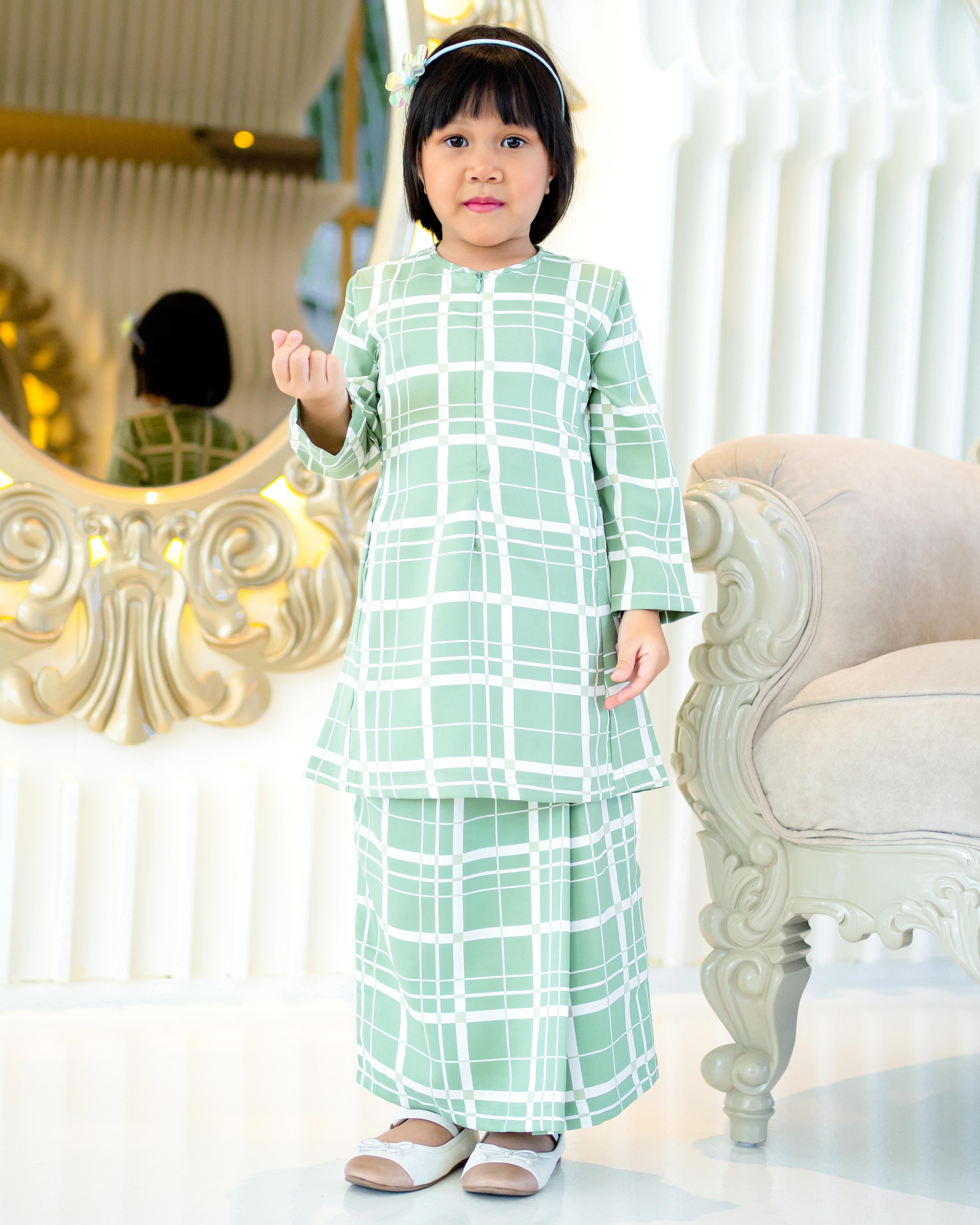 Baju Kurung Pahang Aliza Kids - Seafoam Green
