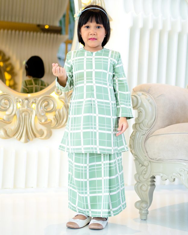 Baju Kurung Pahang Aliza Kids - Seafoam Green