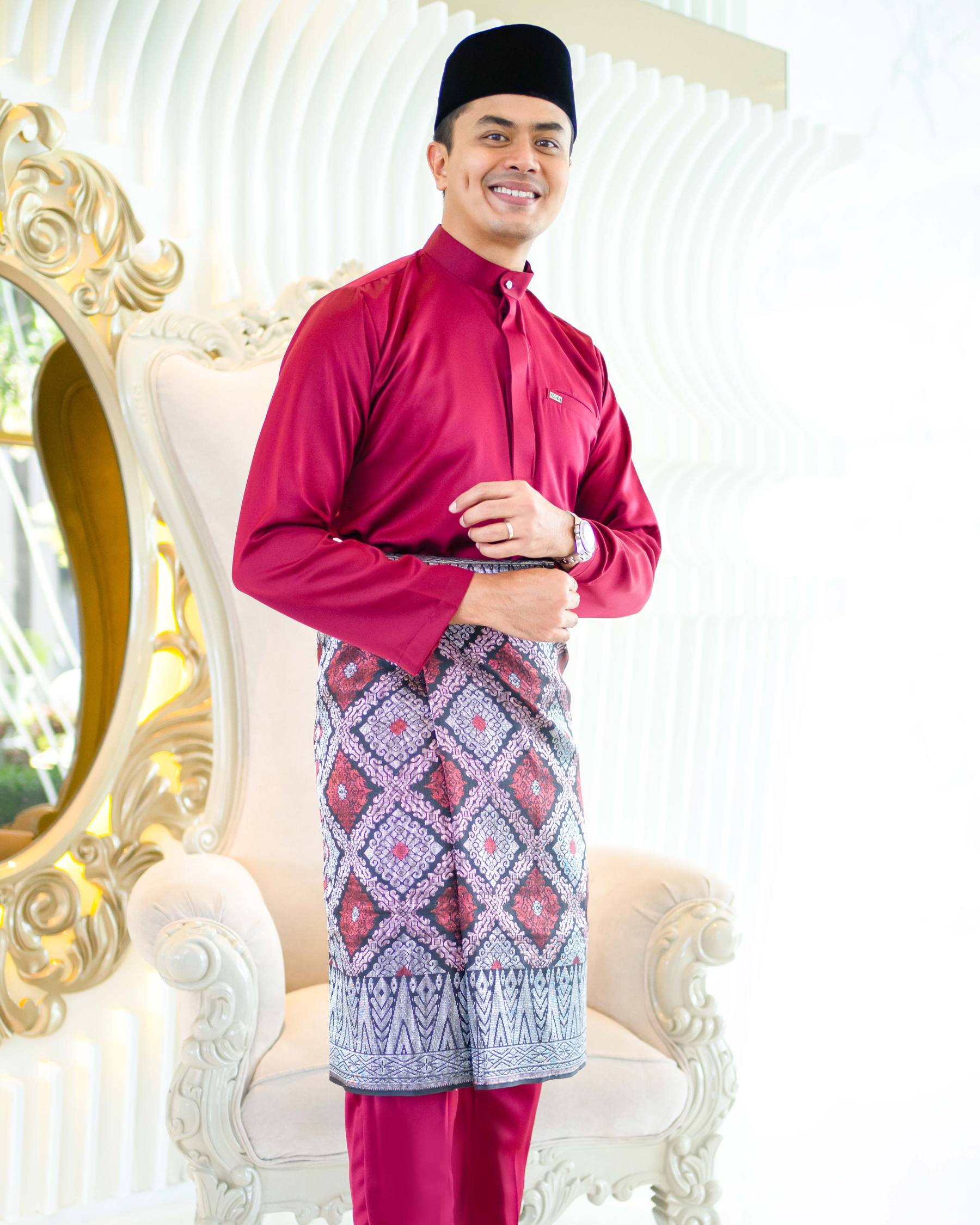 Baju Melayu Isa Slim Fit - Maroon