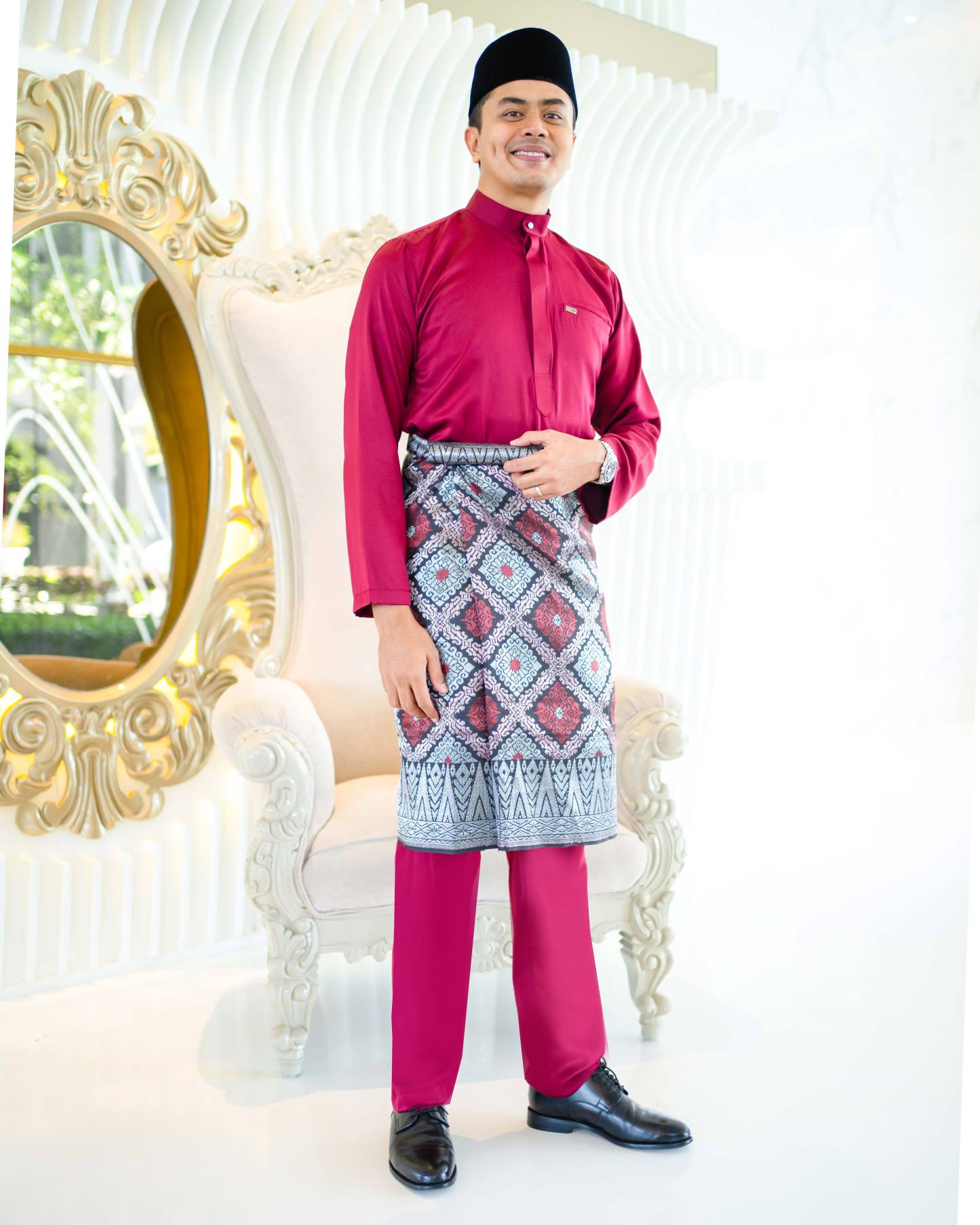 Baju Melayu Isa Slim Fit - Maroon