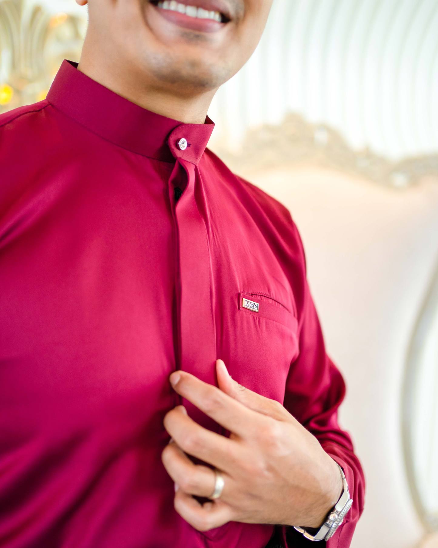 Baju Melayu Isa Slim Fit - Maroon