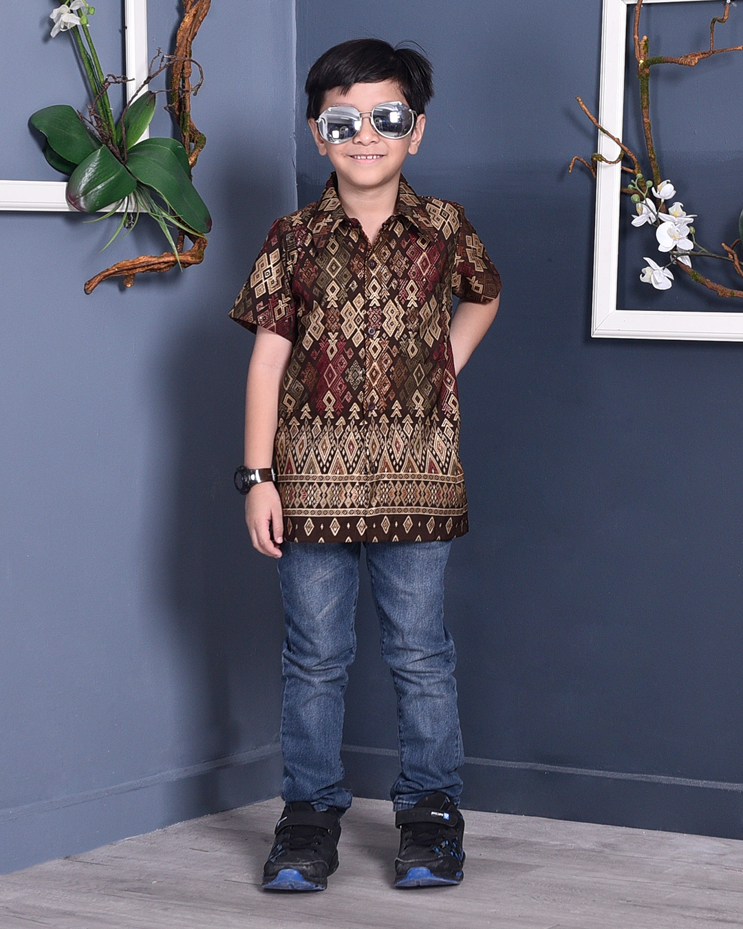 Baju Kemeja Songket Lucca Kids - Brown Mocha