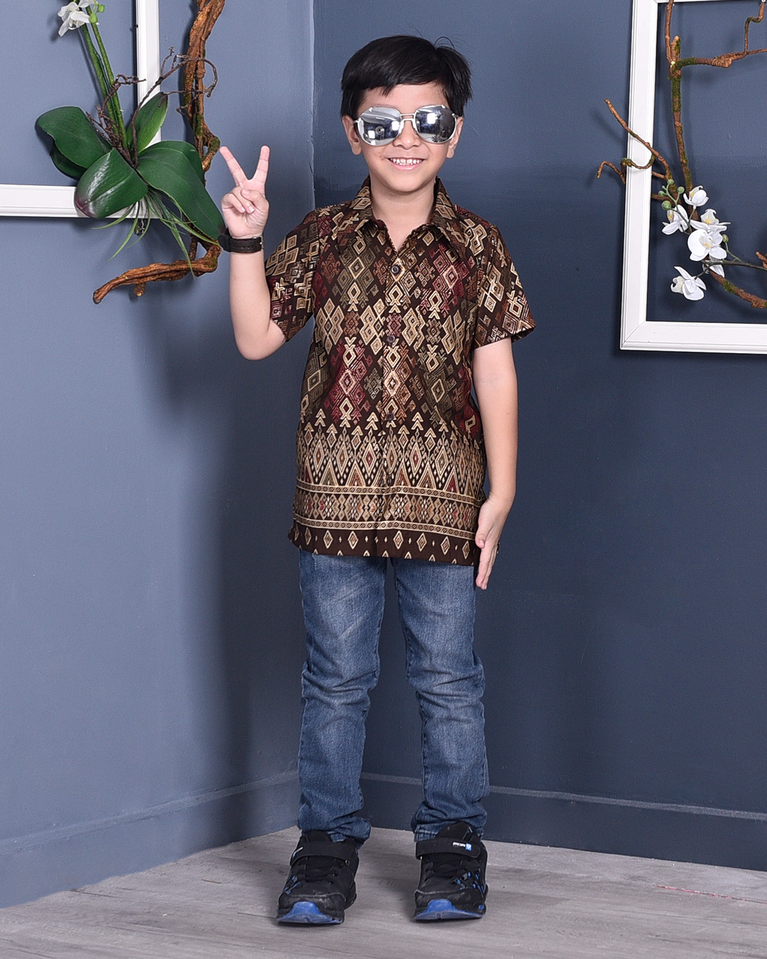 Baju Kemeja Songket Lucca Kids - Brown Mocha
