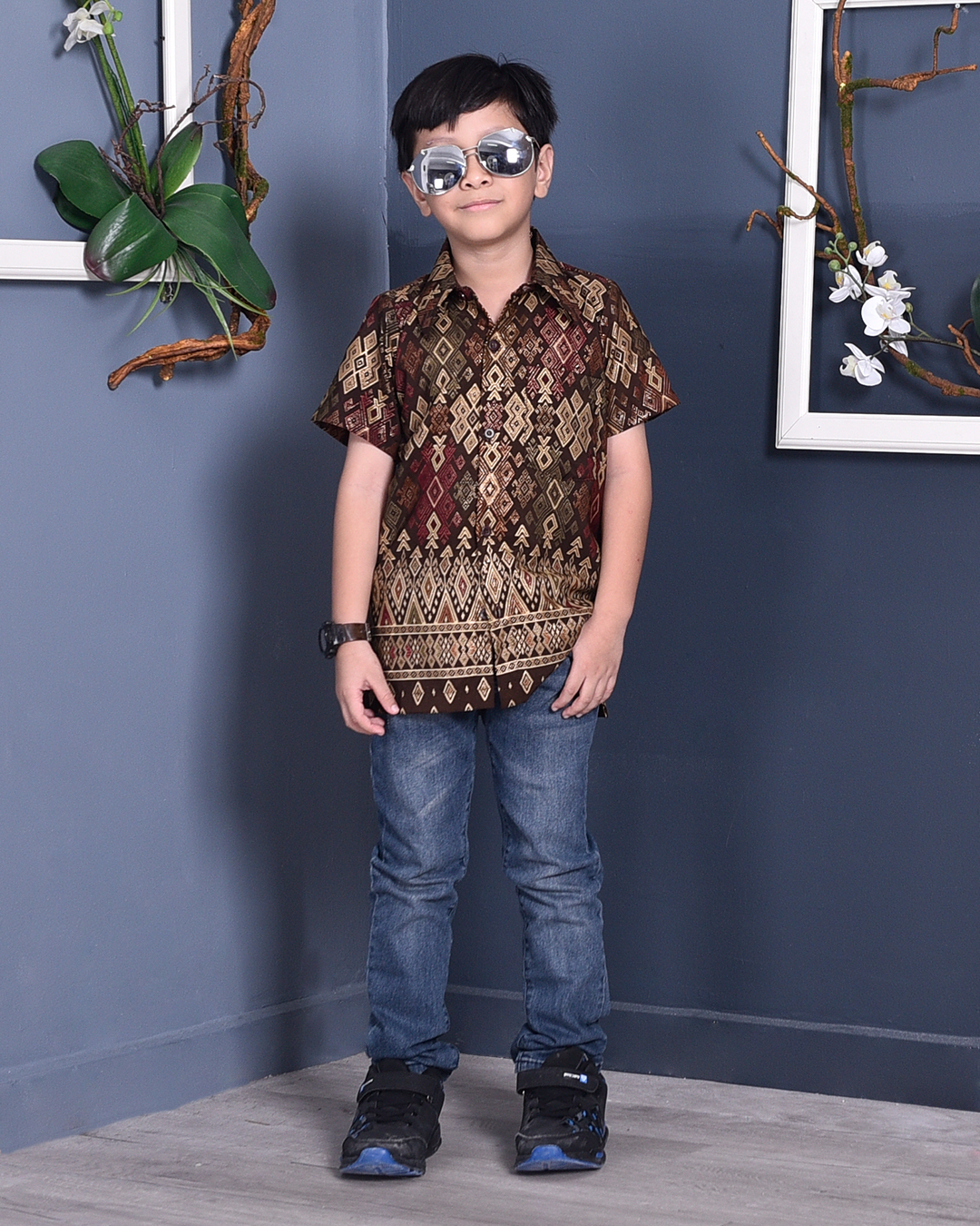 Baju Kemeja Songket Lucca Kids - Brown Mocha