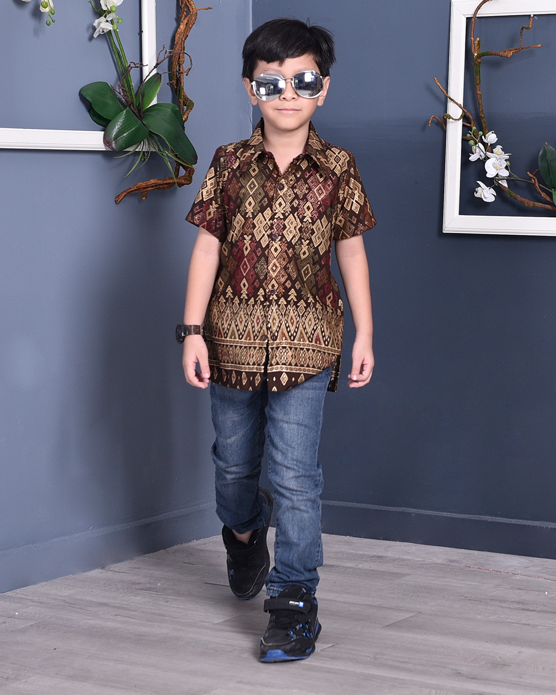 Baju Kemeja Songket Lucca Kids - Brown Mocha