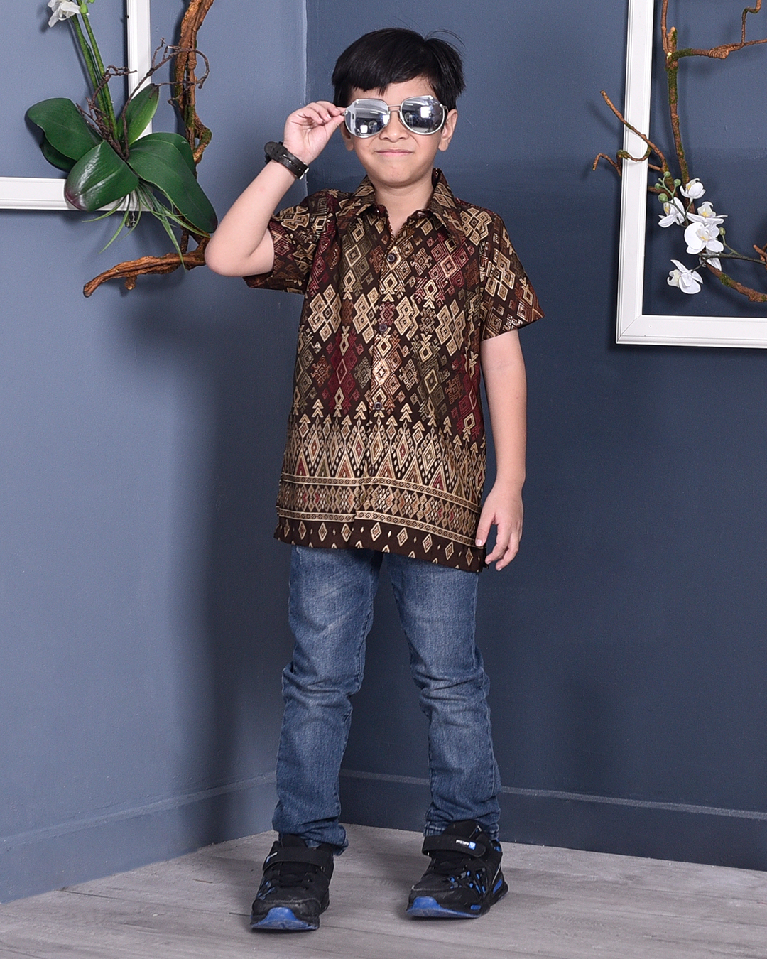 Baju Kemeja Songket Lucca Kids - Brown Mocha