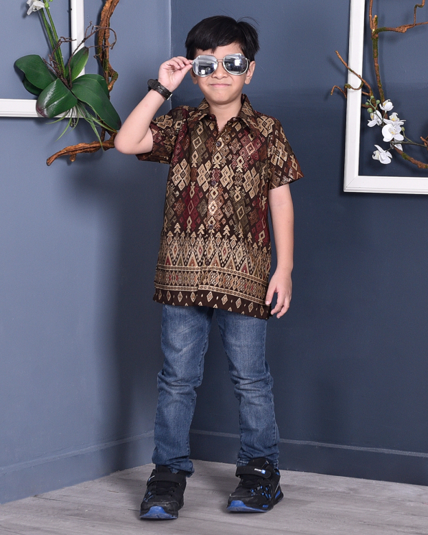 Baju Kemeja Songket Lucca Kids - Brown Mocha