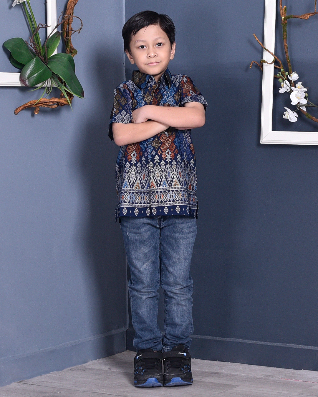 Baju Kemeja Songket Lucca Kids - Blue Knight