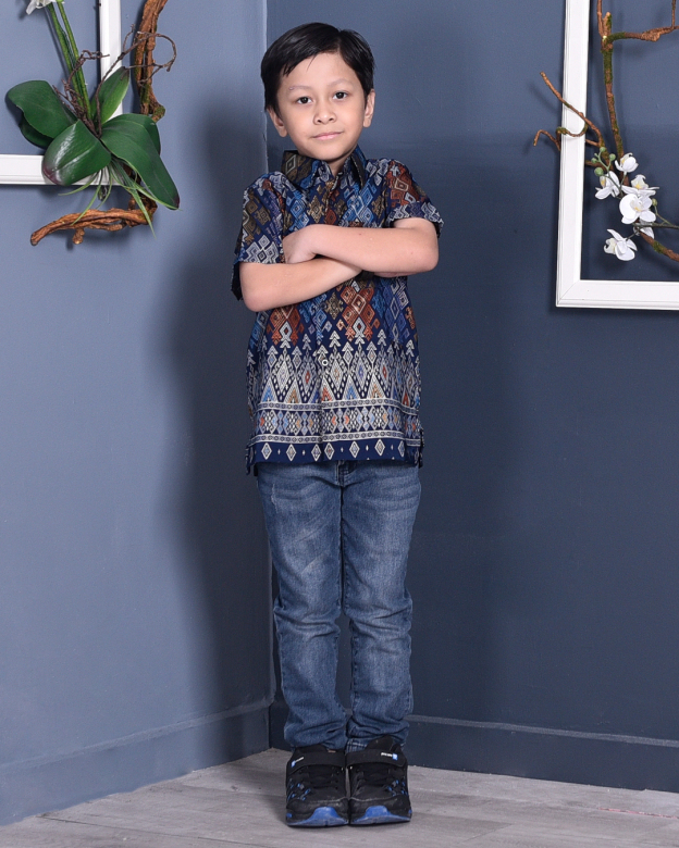 Baju Kemeja Songket Lucca Kids - Blue Knight