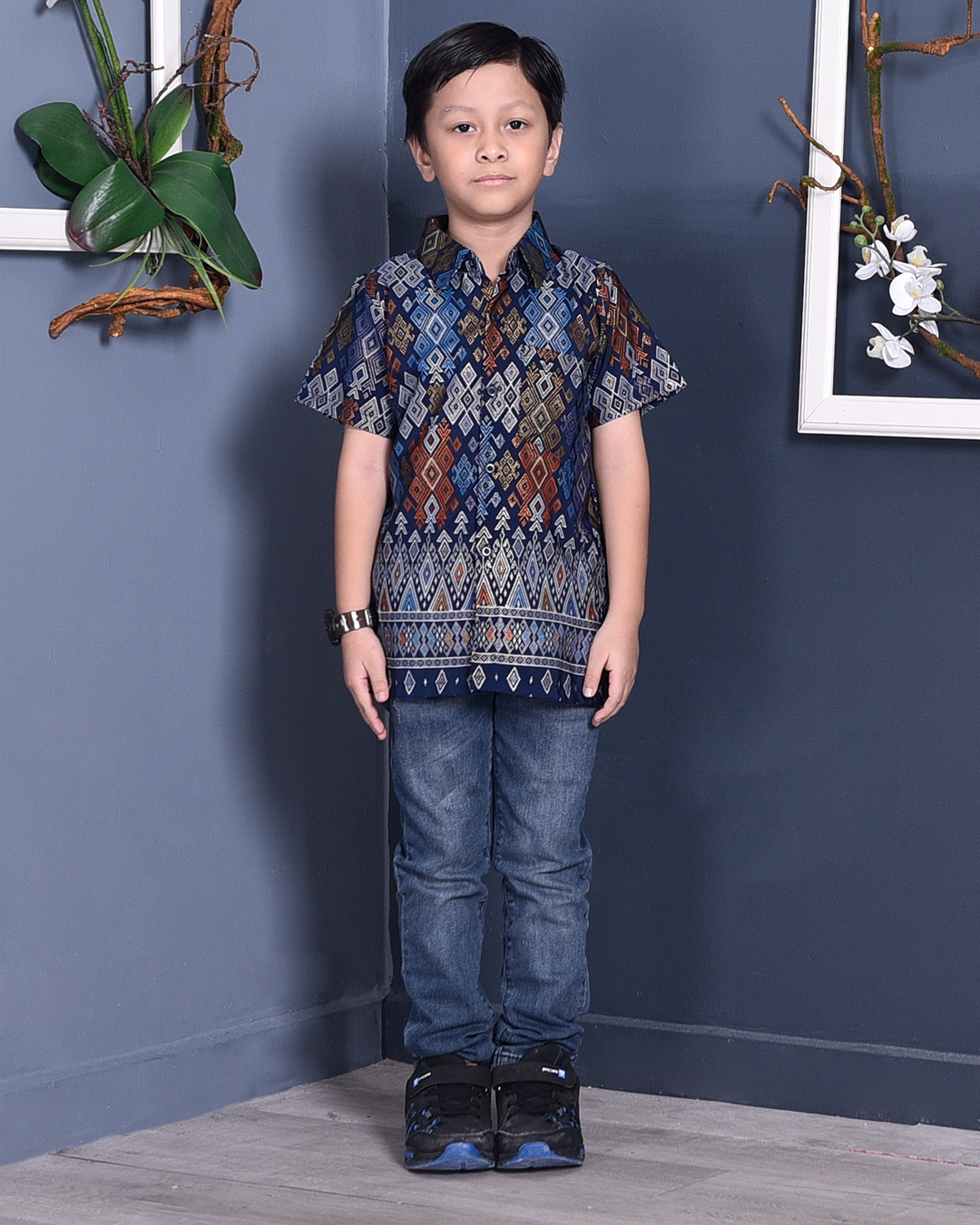 Baju Kemeja Songket Lucca Kids - Blue Knight