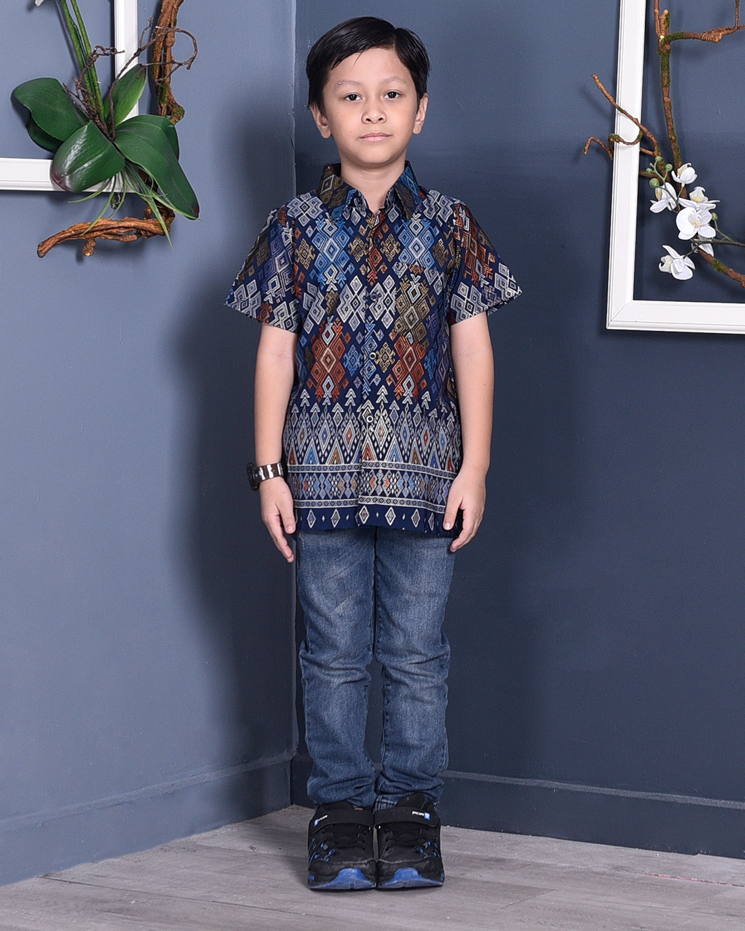 Baju Kemeja Songket Lucca Kids - Blue Knight
