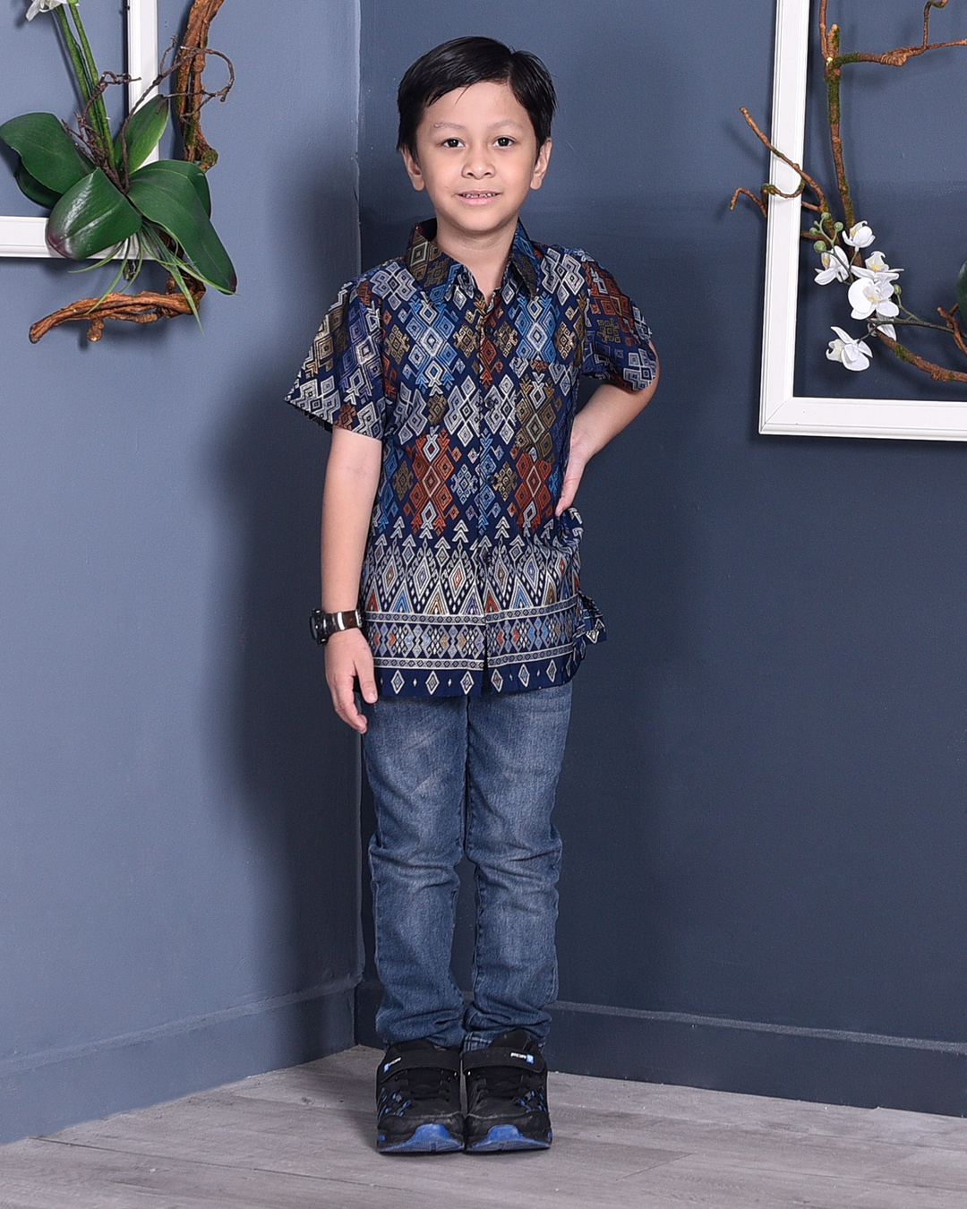 Baju Kemeja Songket Lucca Kids - Blue Knight