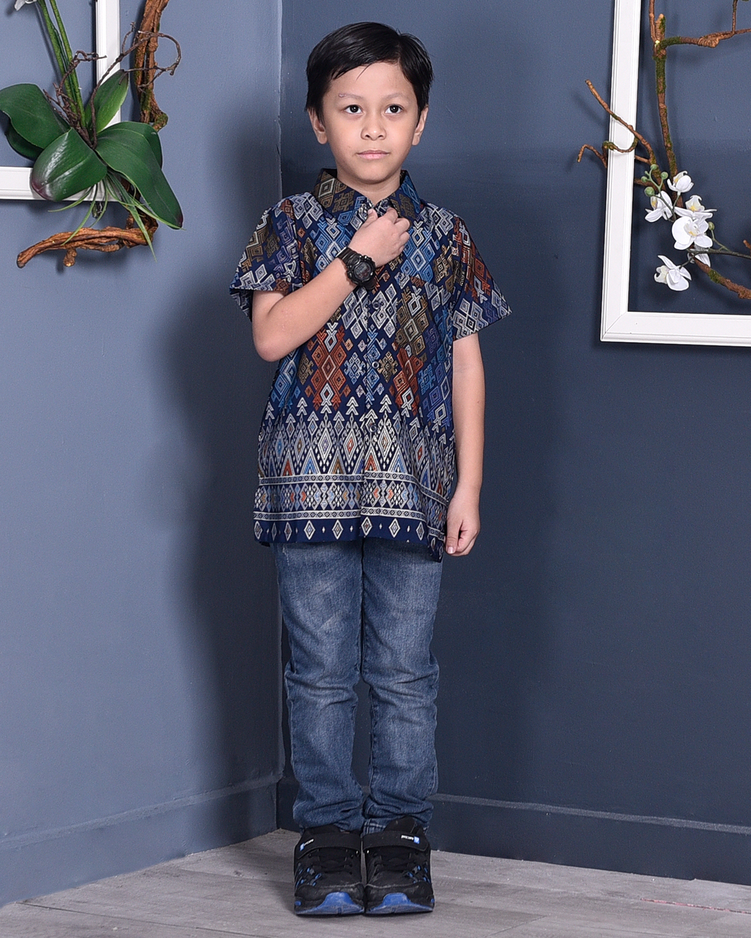 Baju Kemeja Songket Lucca Kids - Blue Knight