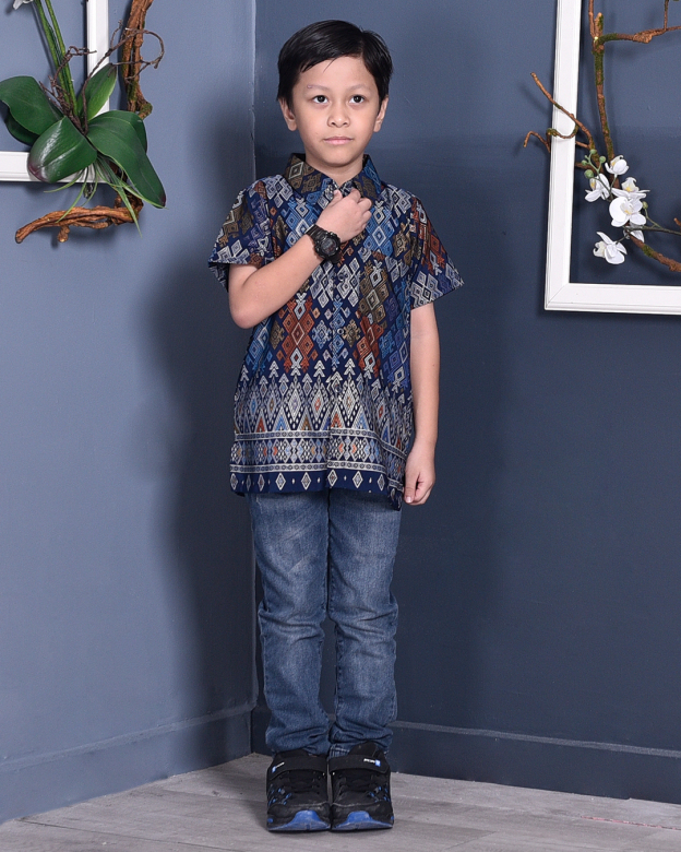 Baju Kemeja Songket Lucca Kids - Blue Knight