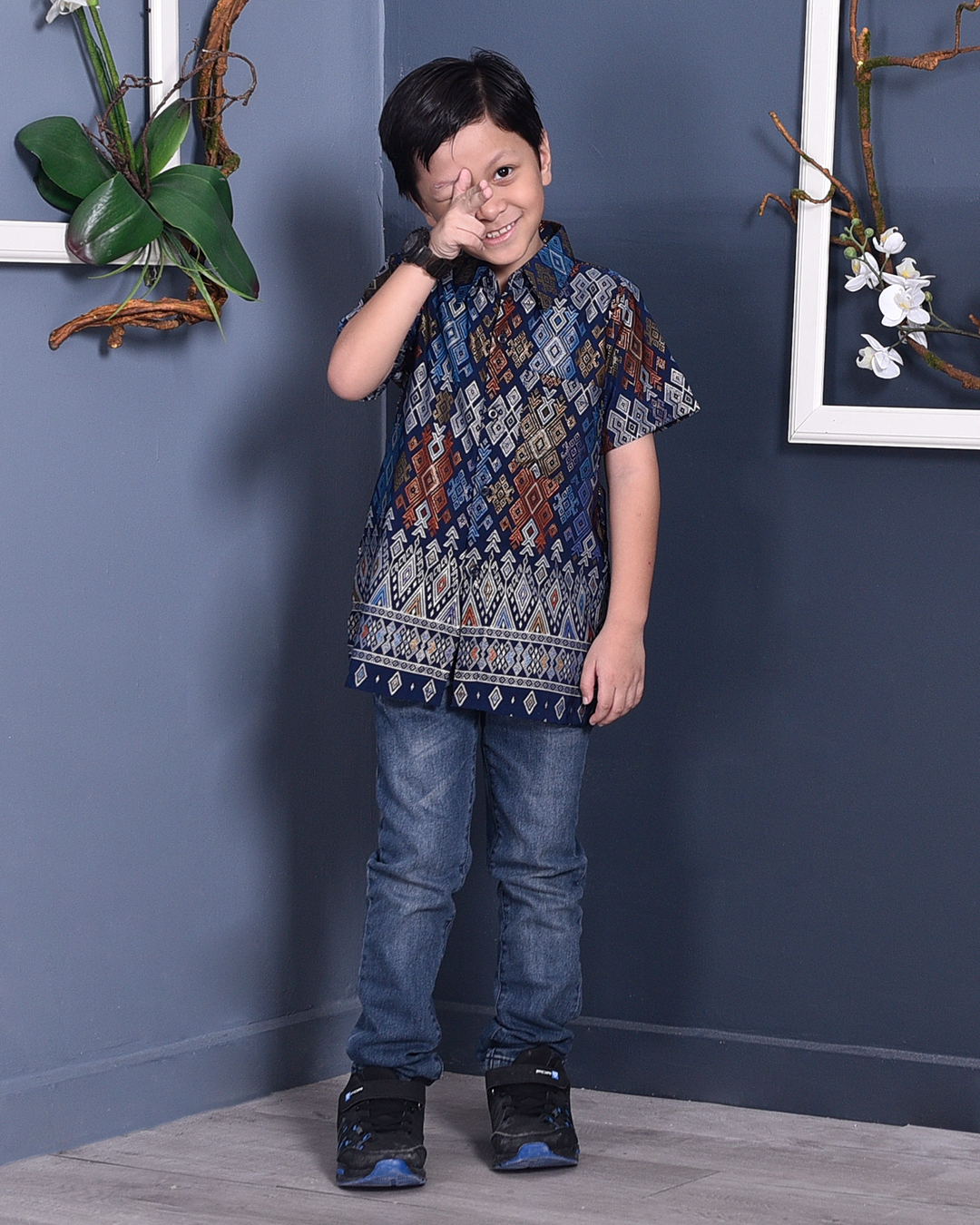 Baju Kemeja Songket Lucca Kids - Blue Knight