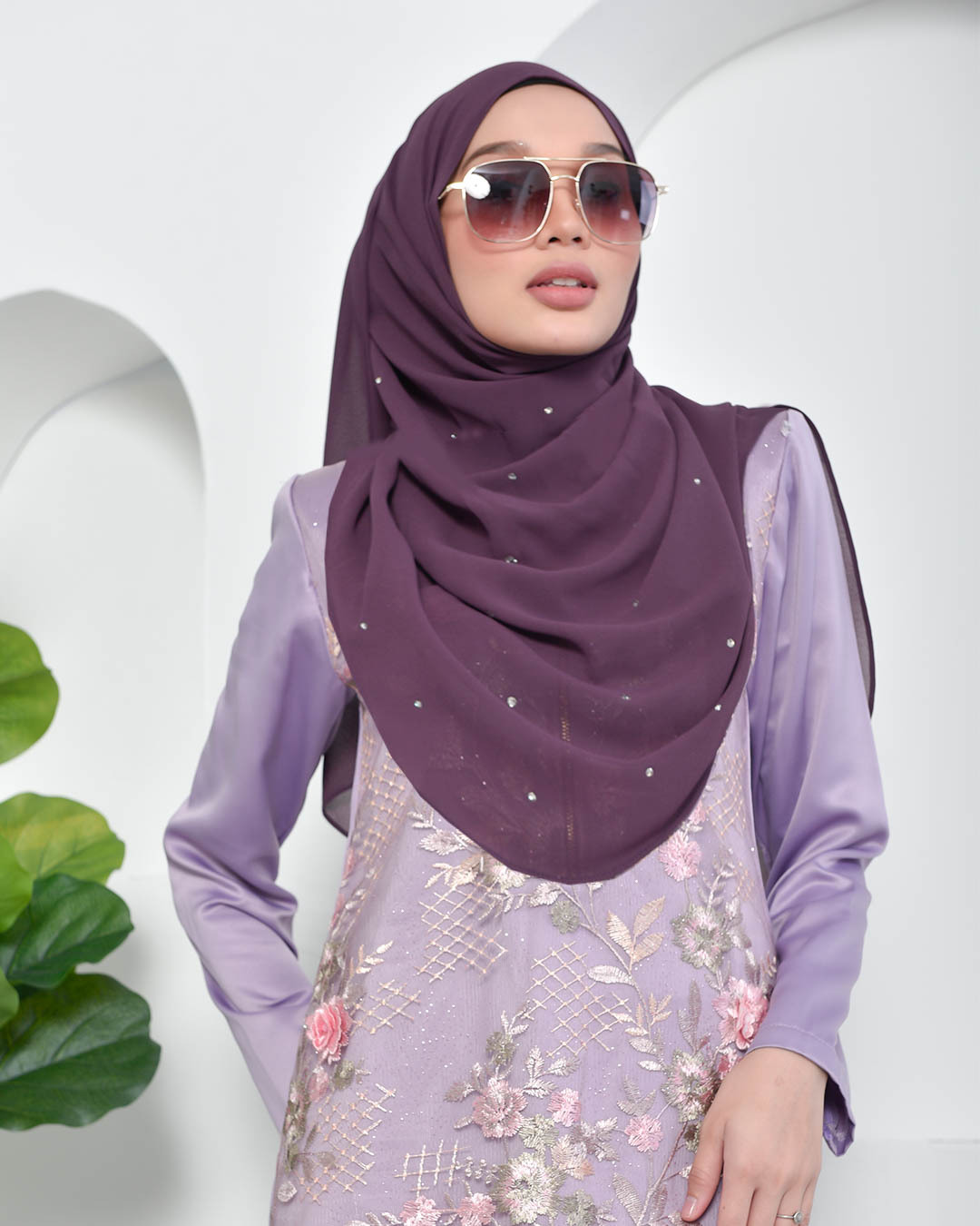 Baju Kurung Lace Pleated Aeni - Mauve Purple