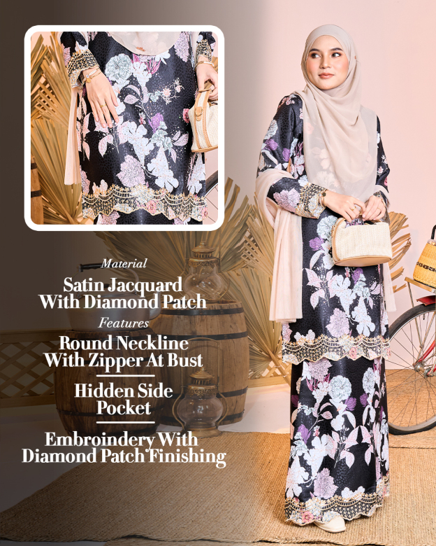 Baju Kurung Sulam Diamante Aurelia Carnation
