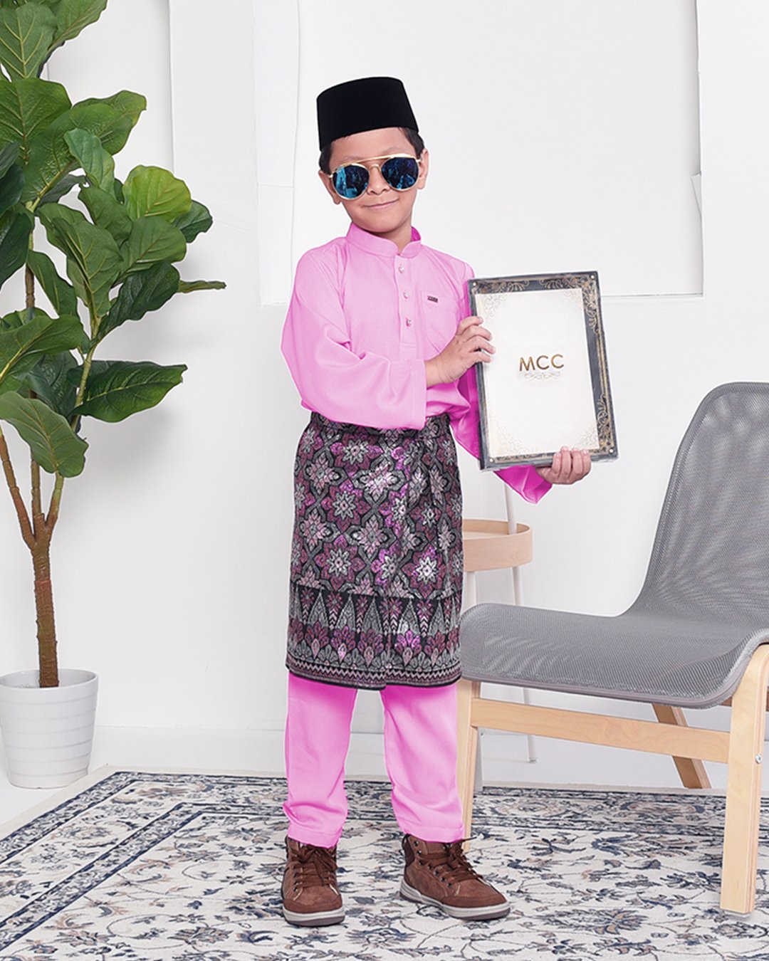 Baju Melayu Adam Regular Fit Kids - Pink Flamingo