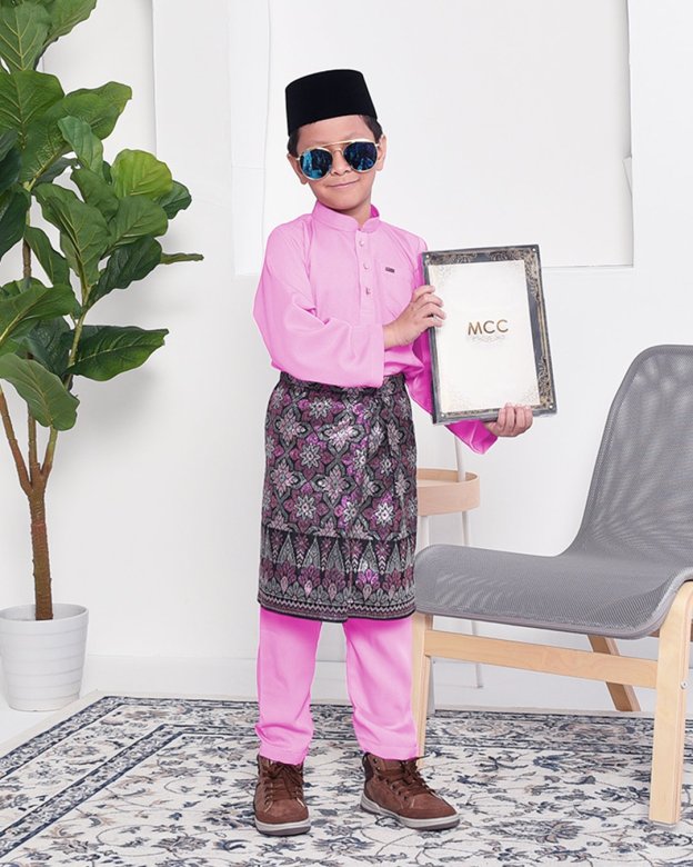 Baju Melayu Adam Regular Fit Kids - Pink Flamingo
