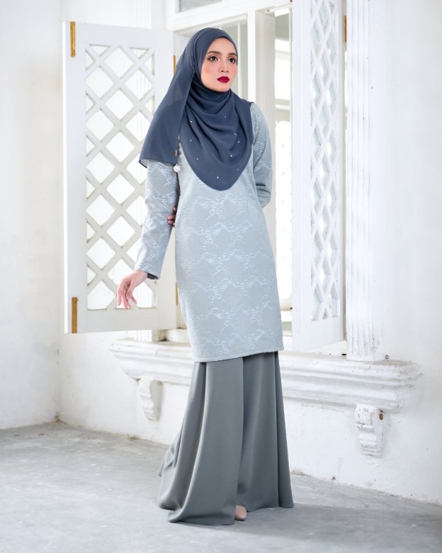 Baju Kurung Moden Lace Gygy - Dusty Ash