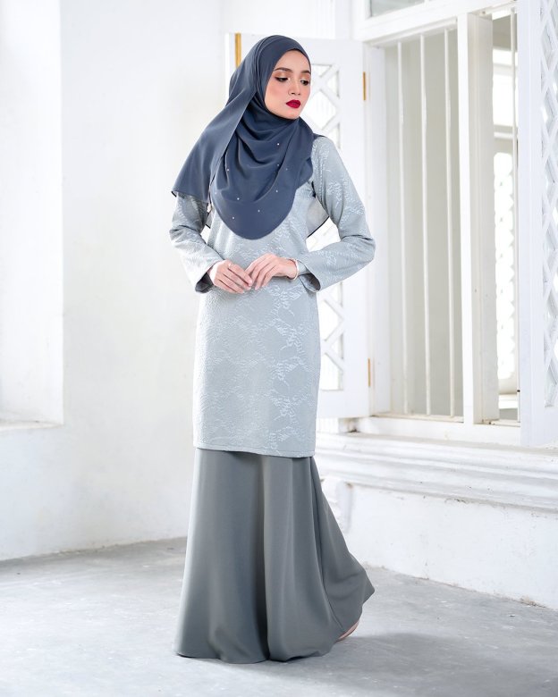 Baju Kurung Moden Lace Gygy - Dusty Ash