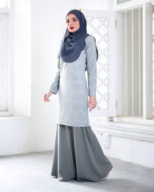 Baju Kurung Moden Lace Gygy - Dusty Ash