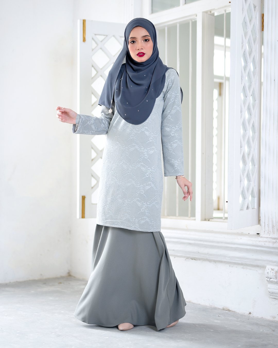 Baju Kurung Moden Lace Gygy - Dusty Ash