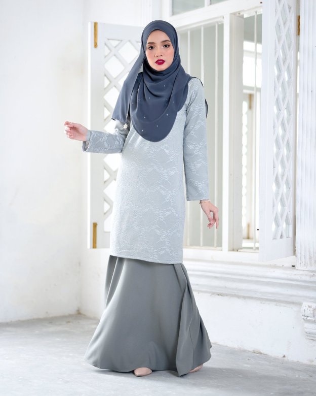 Baju Kurung Moden Lace Gygy - Dusty Ash