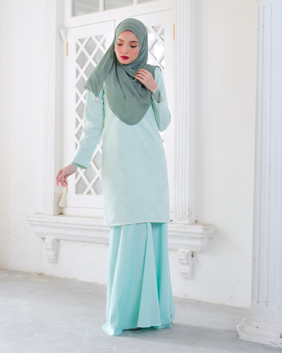 Baju Kurung Moden Lace Gygy - Lime Sparkle