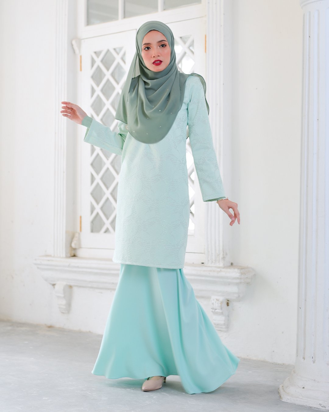 Baju Kurung Moden Lace Gygy - Lime Sparkle