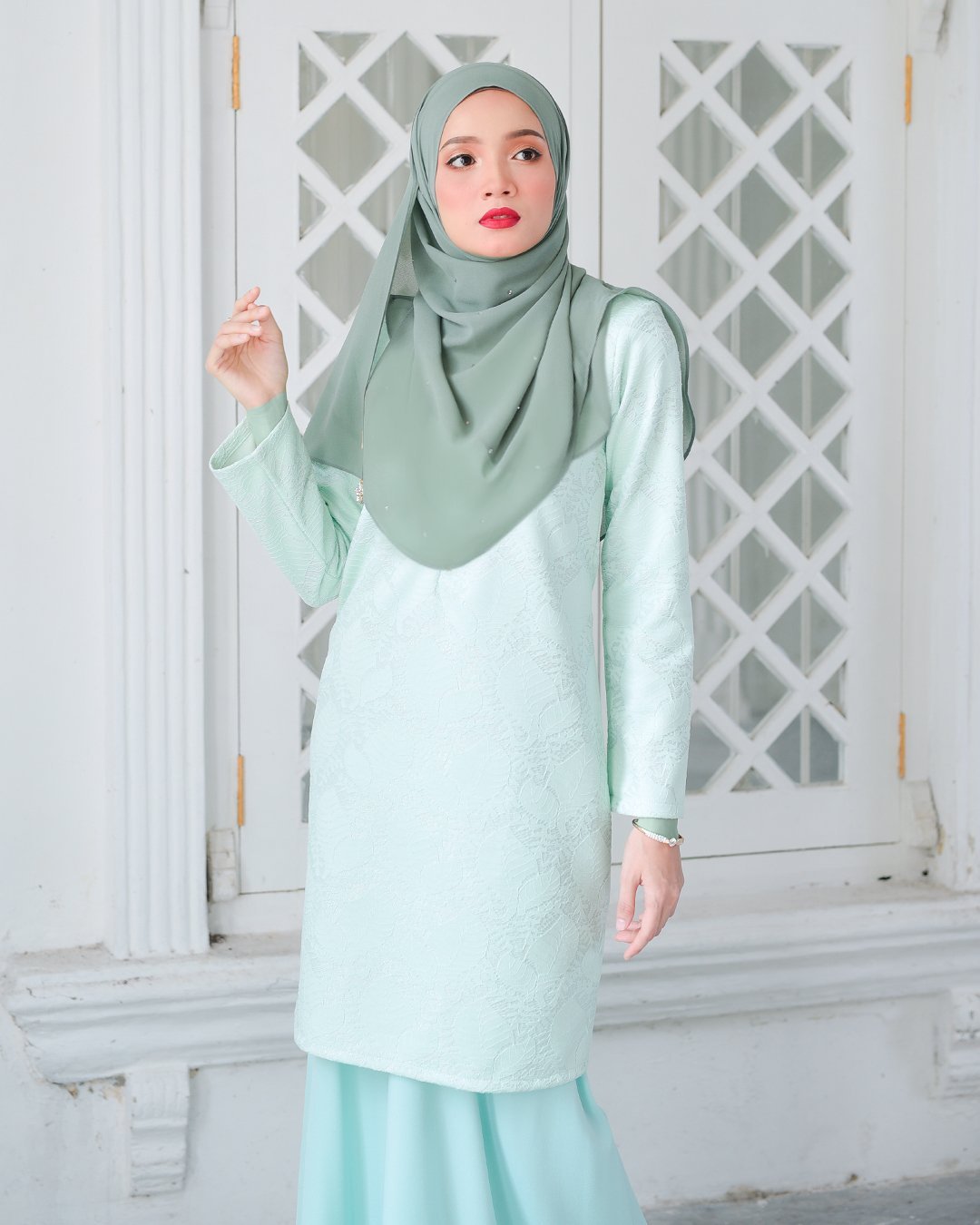 Baju Kurung Moden Lace Gygy - Lime Sparkle