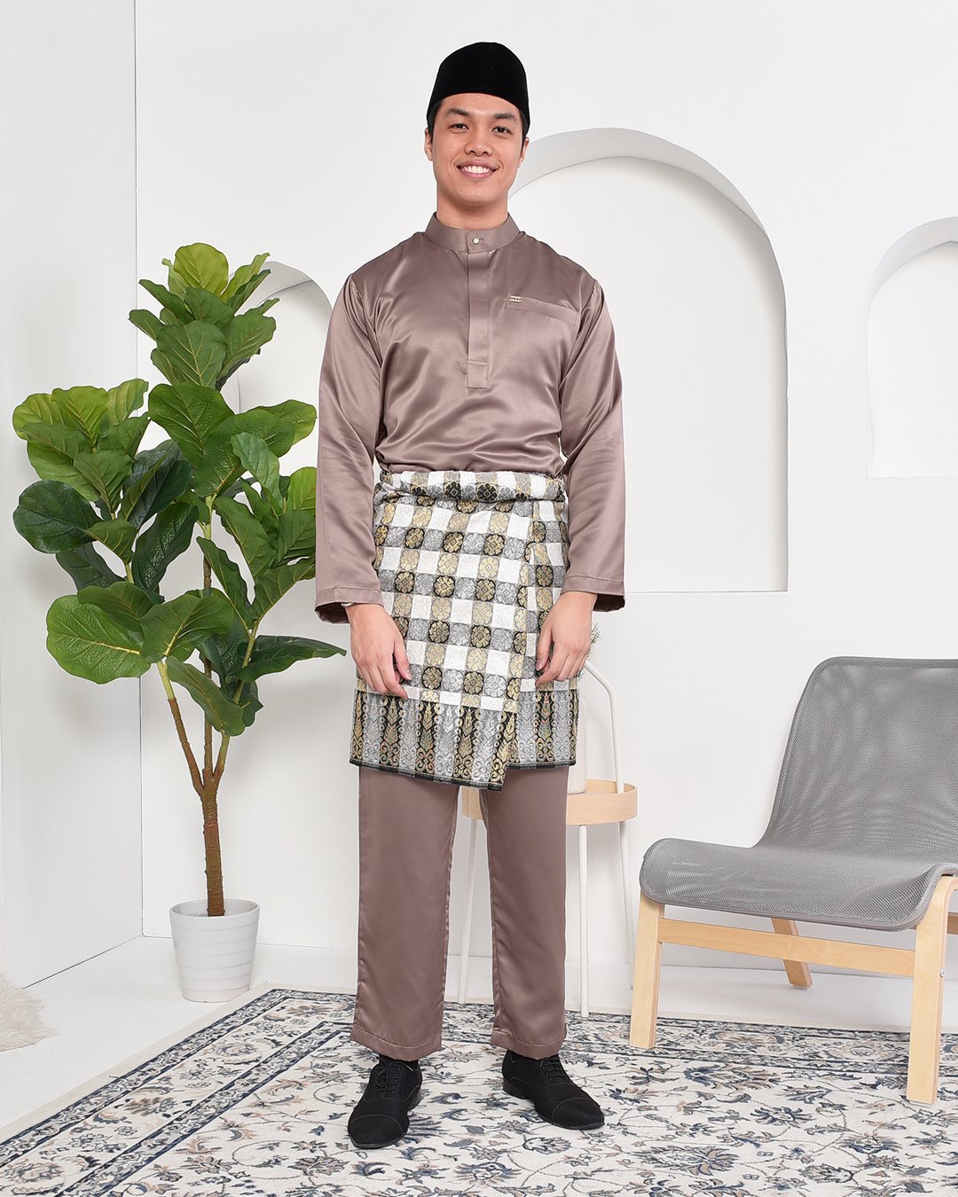 Baju Melayu Hamza Slim Fit - Espresso Brown