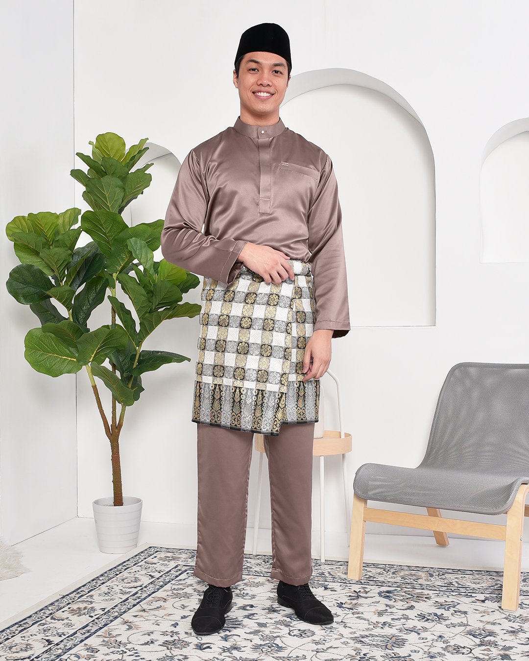 Baju Melayu Hamza Slim Fit - Espresso Brown